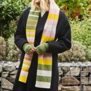 Mackie made in Scotland 100% wool colourful pink, yellow, green scarf
